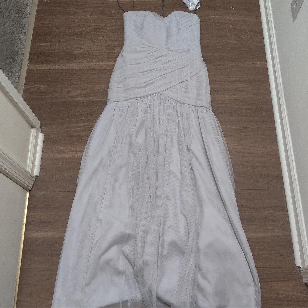 Vera Wang White Dress Bridesmaid 8 Sweetheart Sterling Bobbin Skort Silver NEW